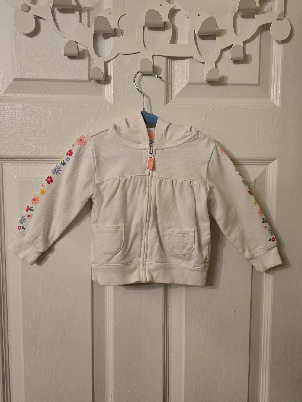 Carter's Cream Hooded Zip-Up with Colorful Floral Sleeve Trim